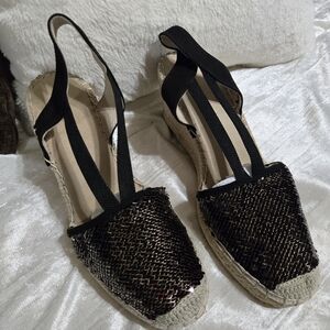 Elegant Black Espadrille Sandals By Anne Klein Size 8 EUC! Worn Once!